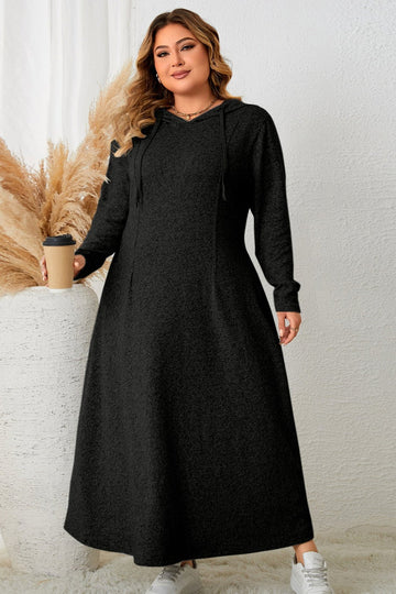 Woochic robe grande taille décontractée à capuche trapèze cintrée noir 1XL